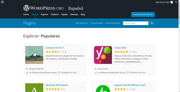 Plugins y complementos del repositorio oficial de WordPress